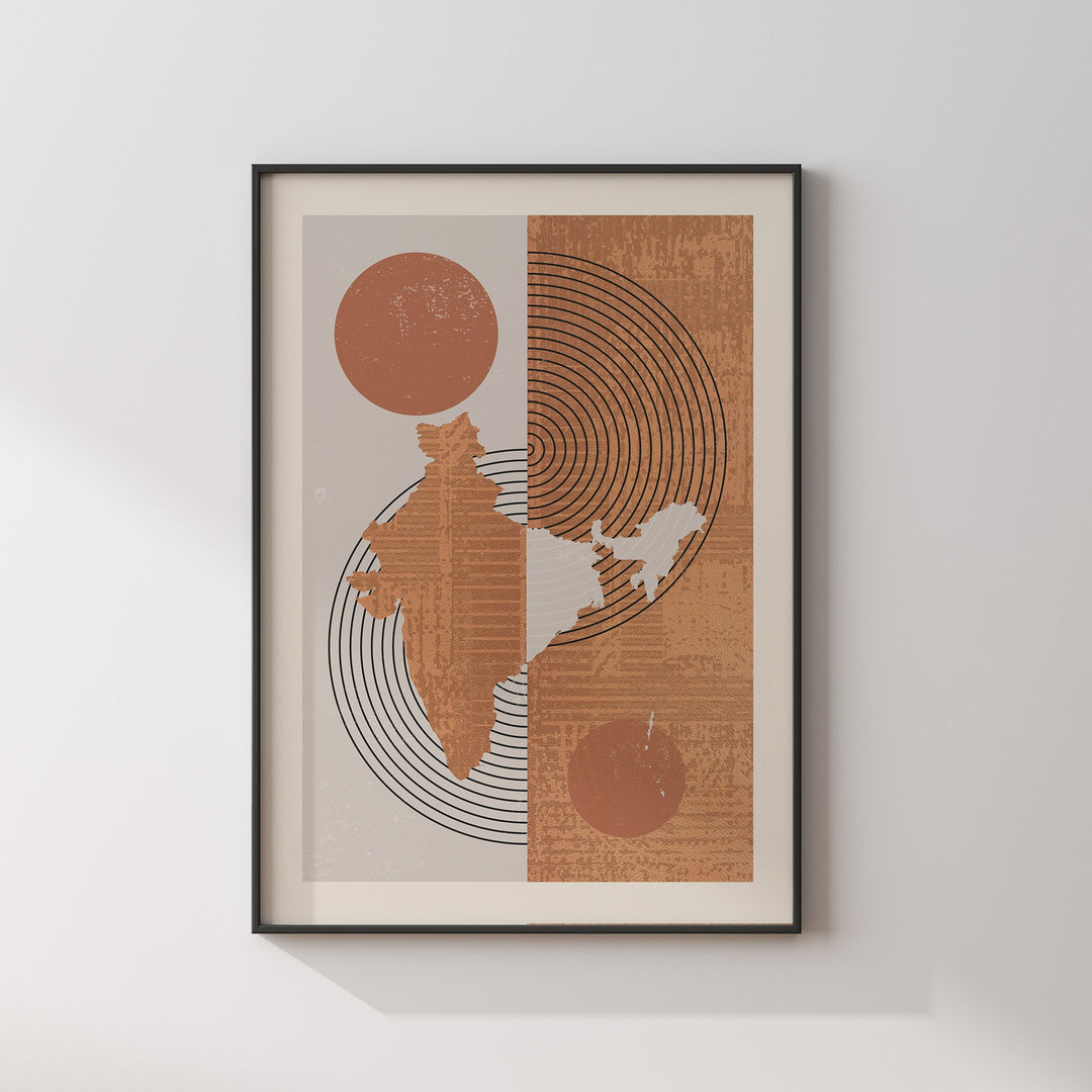 India Map Wall Art Print | Boho Mid Century
