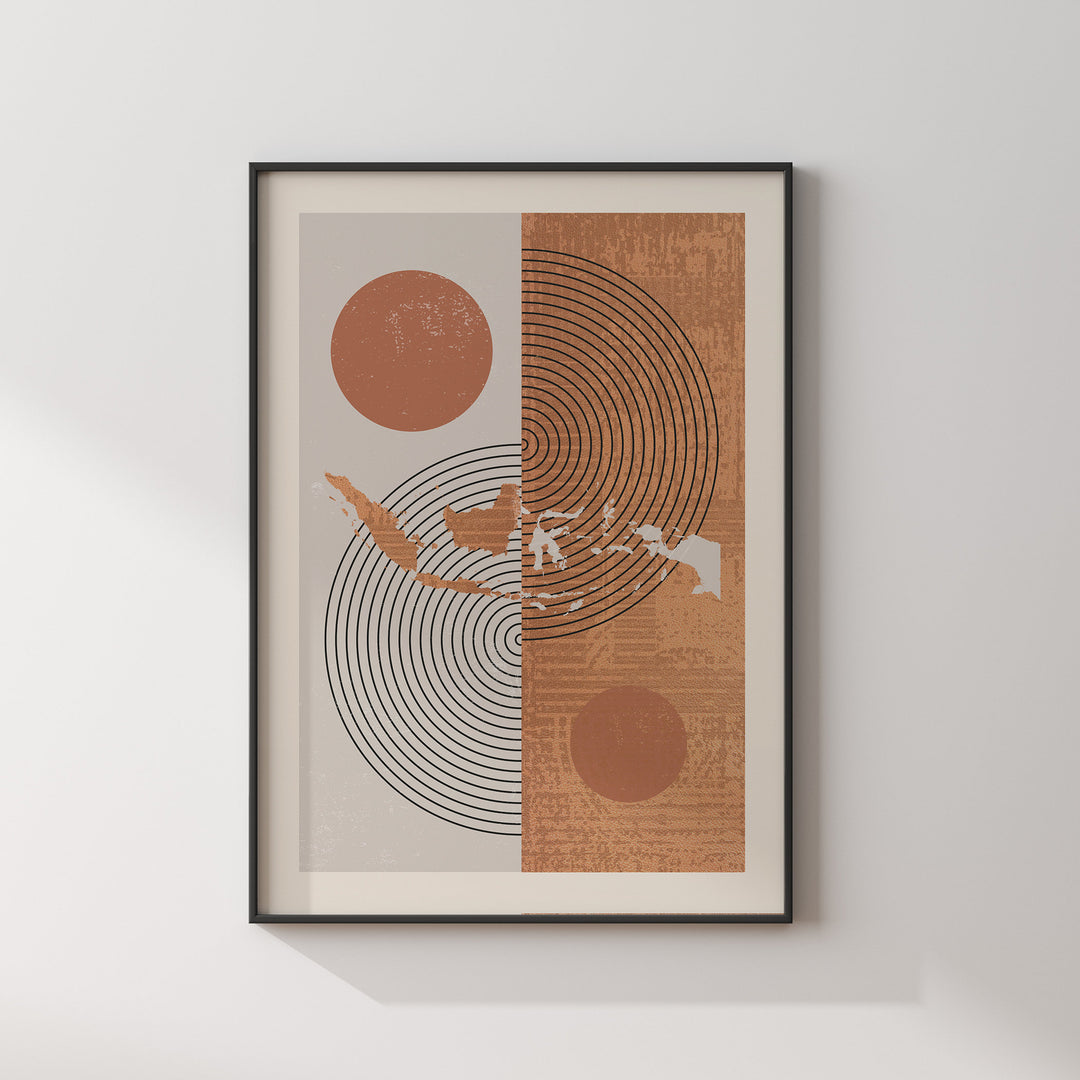 Indonesia Map Wall Art Print | Boho Mid Century