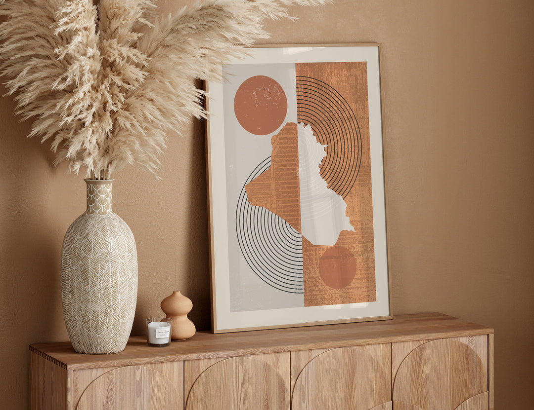 Iraq Map Wall Art Print | Boho Mid Century