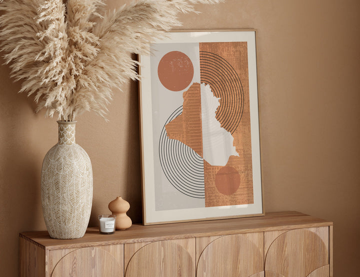 Iraq Map Wall Art Print | Boho Mid Century