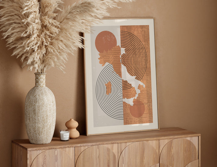 Italy Map Wall Art Print | Boho Mid Century