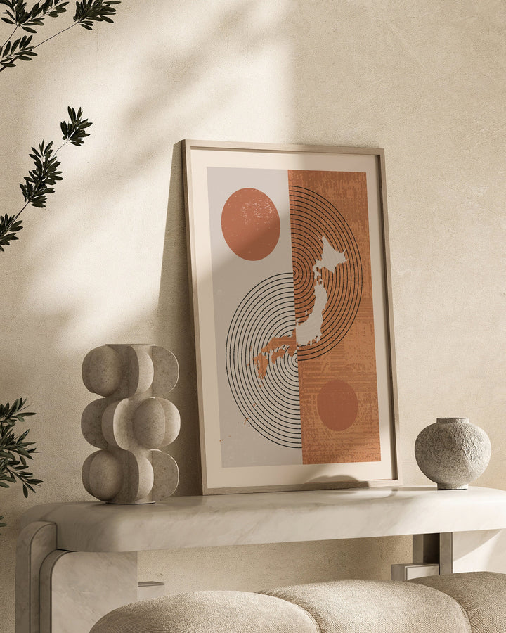 Japan Map Wall Art Print | Boho Mid Century