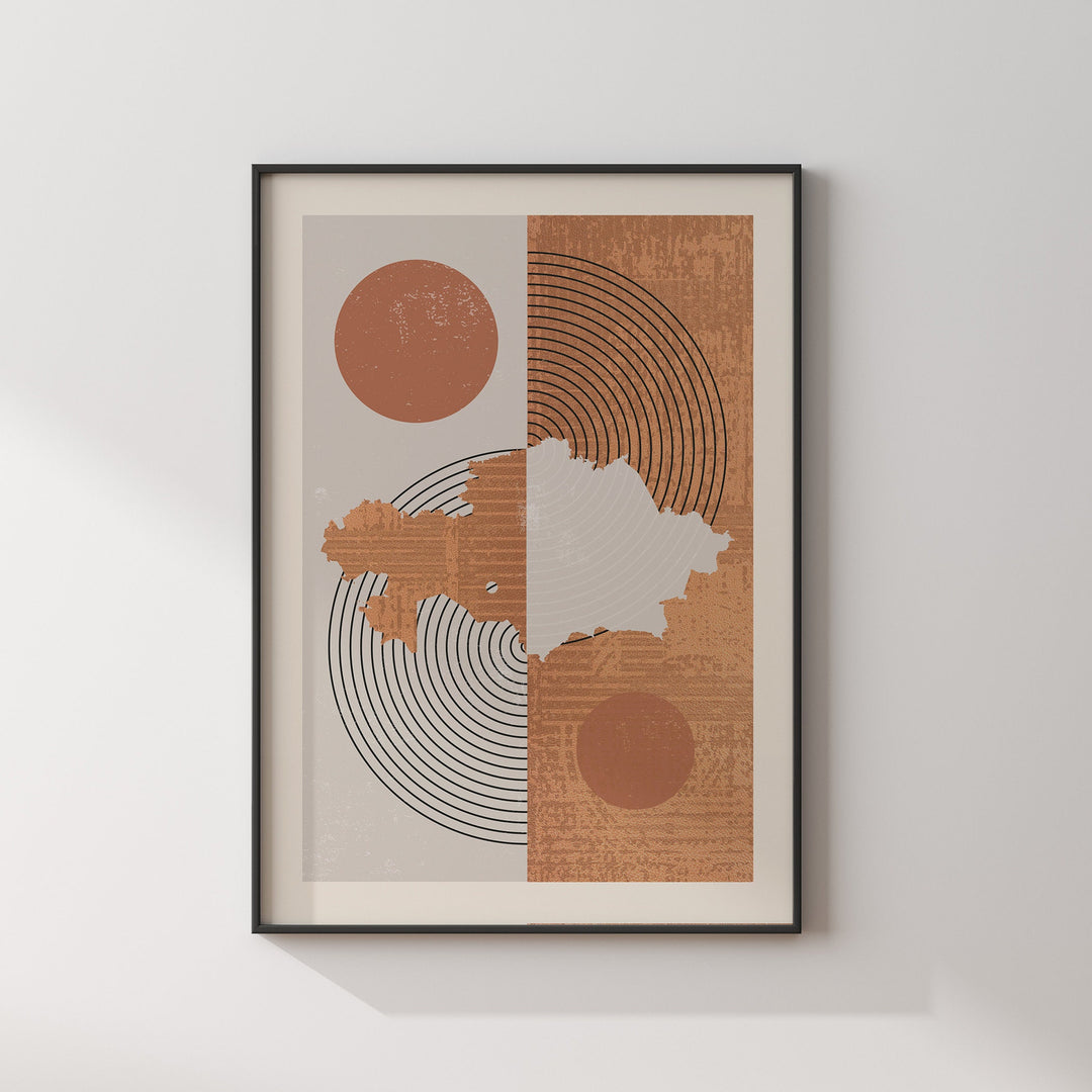 Kazakhstan Map Wall Art Print | Boho Mid Century