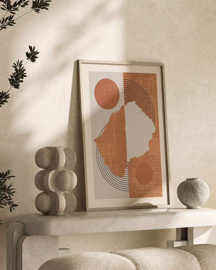 Lesotho Map Wall Art Print | Boho Mid Century