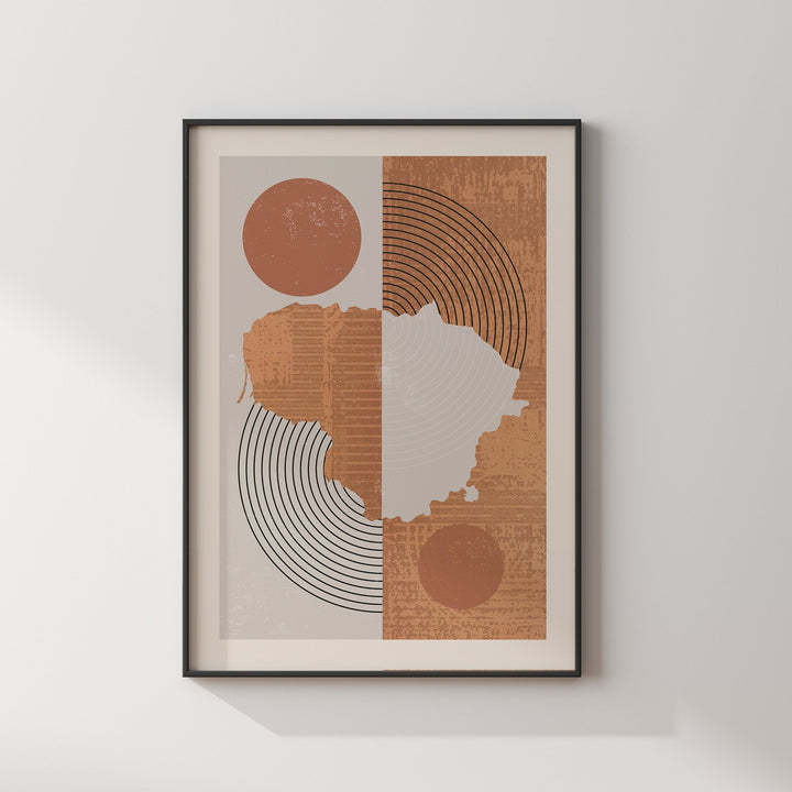Lithuania Map Wall Art Print | Boho Mid Century