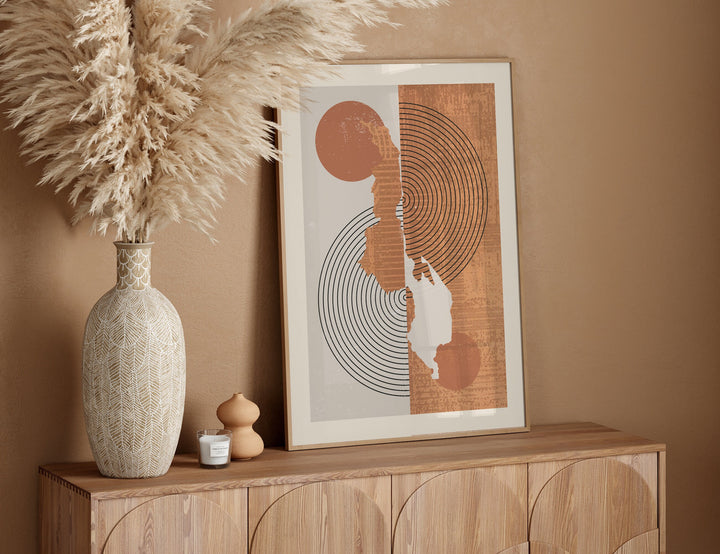 Malawi Map Wall Art Print | Boho Mid Century