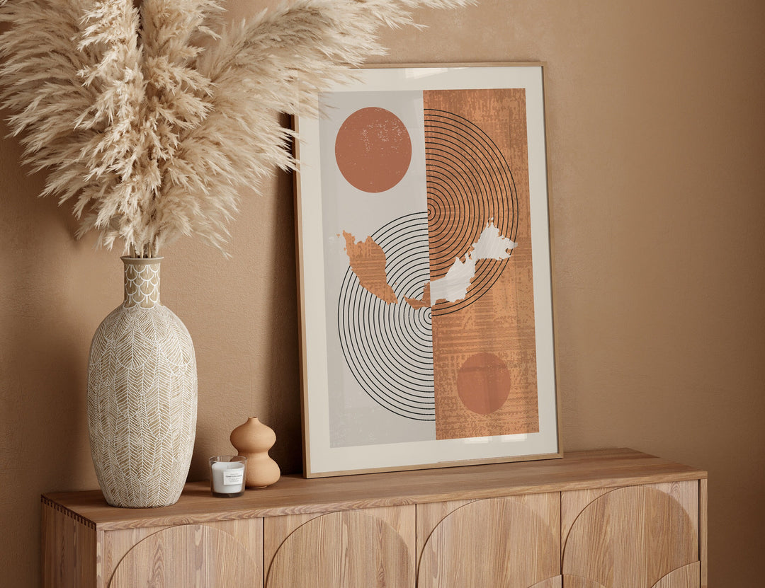 Malaysia Map Wall Art Print | Boho Mid Century