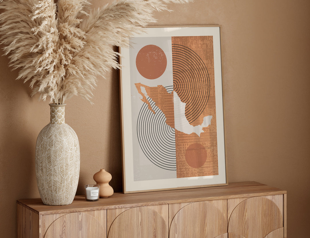 Mexico Map Wall Art Print | Boho Mid Century