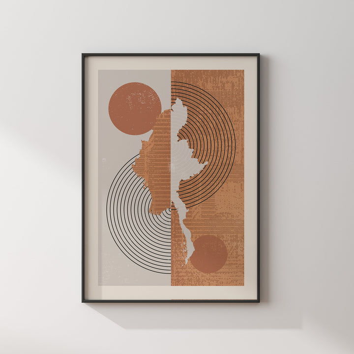 Myanmar Map Wall Art Print | Boho Mid Century