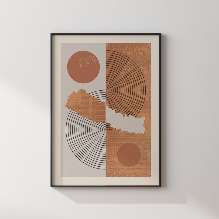 Nepal Map Wall Art Print | Boho Mid Century