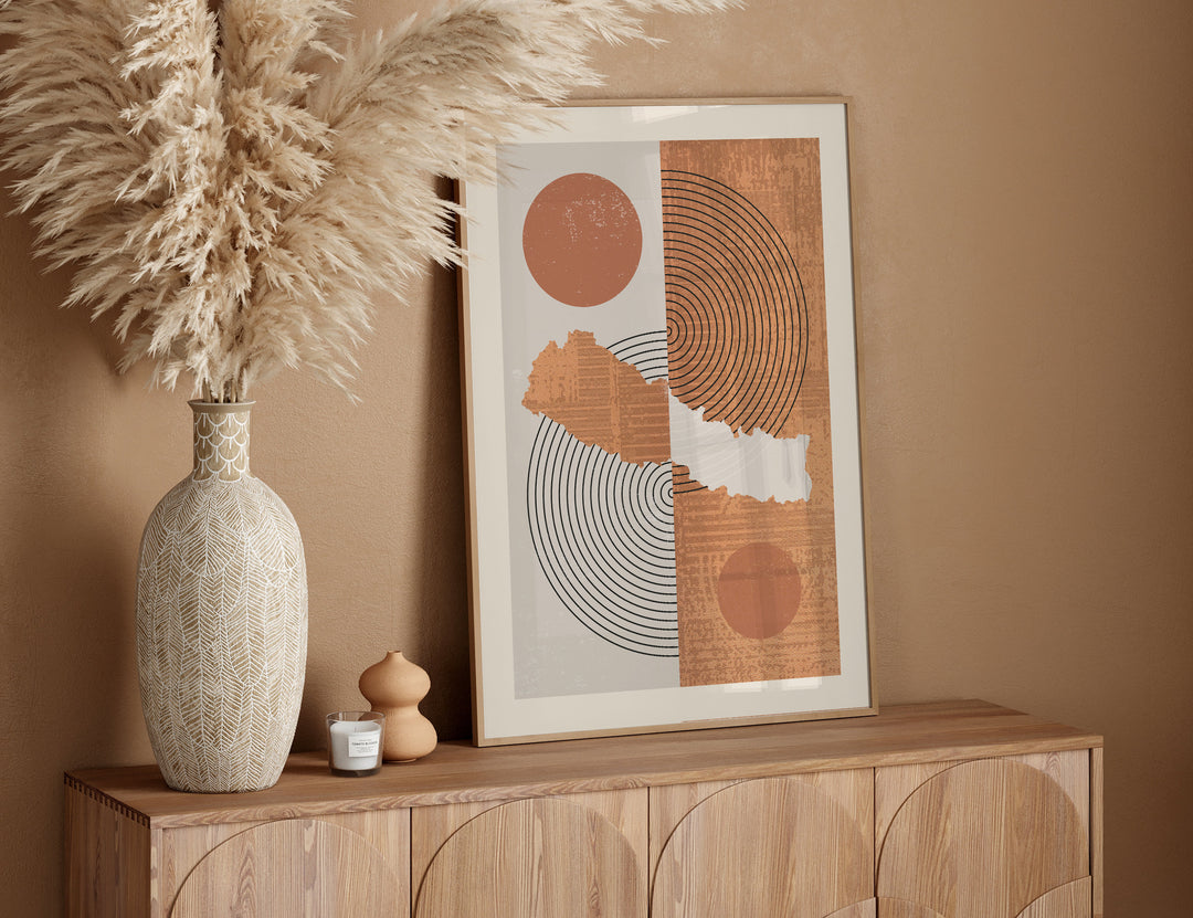Nepal Map Wall Art Print | Boho Mid Century