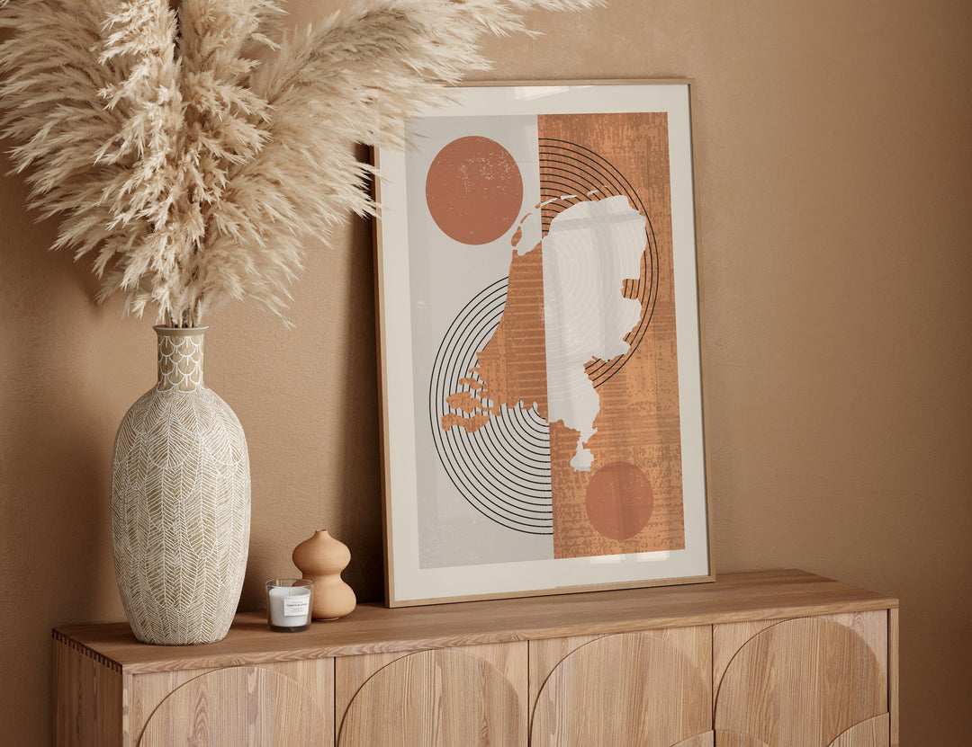 Netherlands Map Wall Art Print | Boho Mid Century