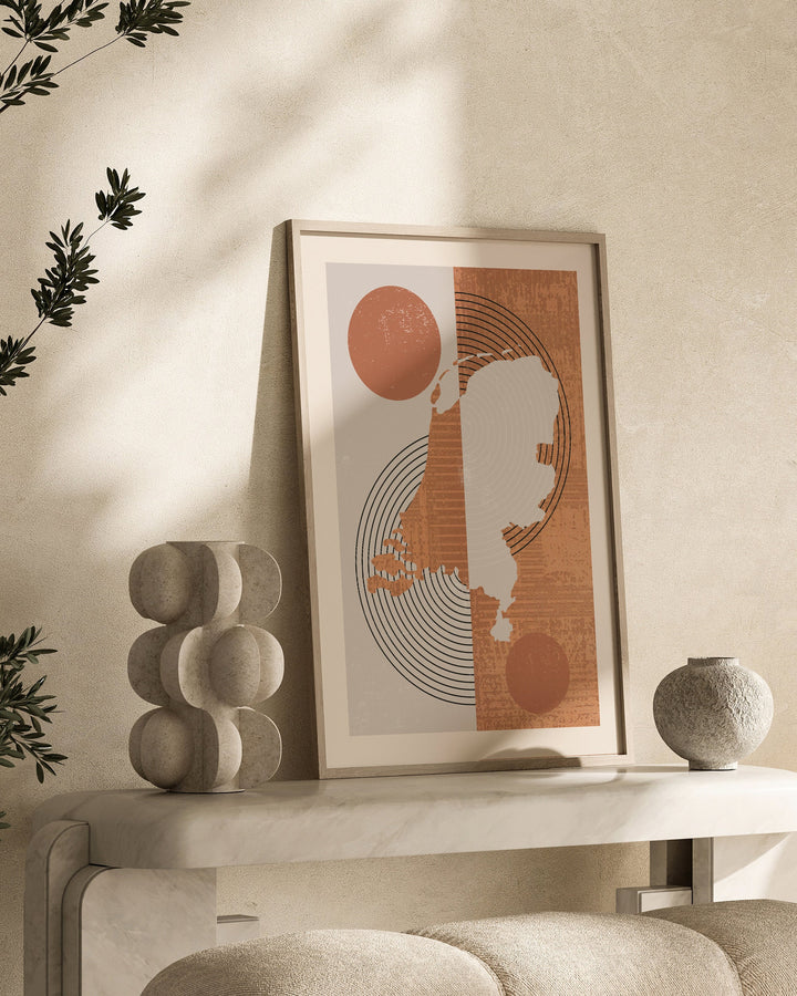 Netherlands Map Wall Art Print | Boho Mid Century
