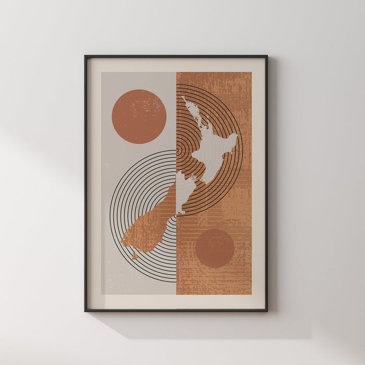 New Zealand Map Wall Art Print | Boho Mid Century
