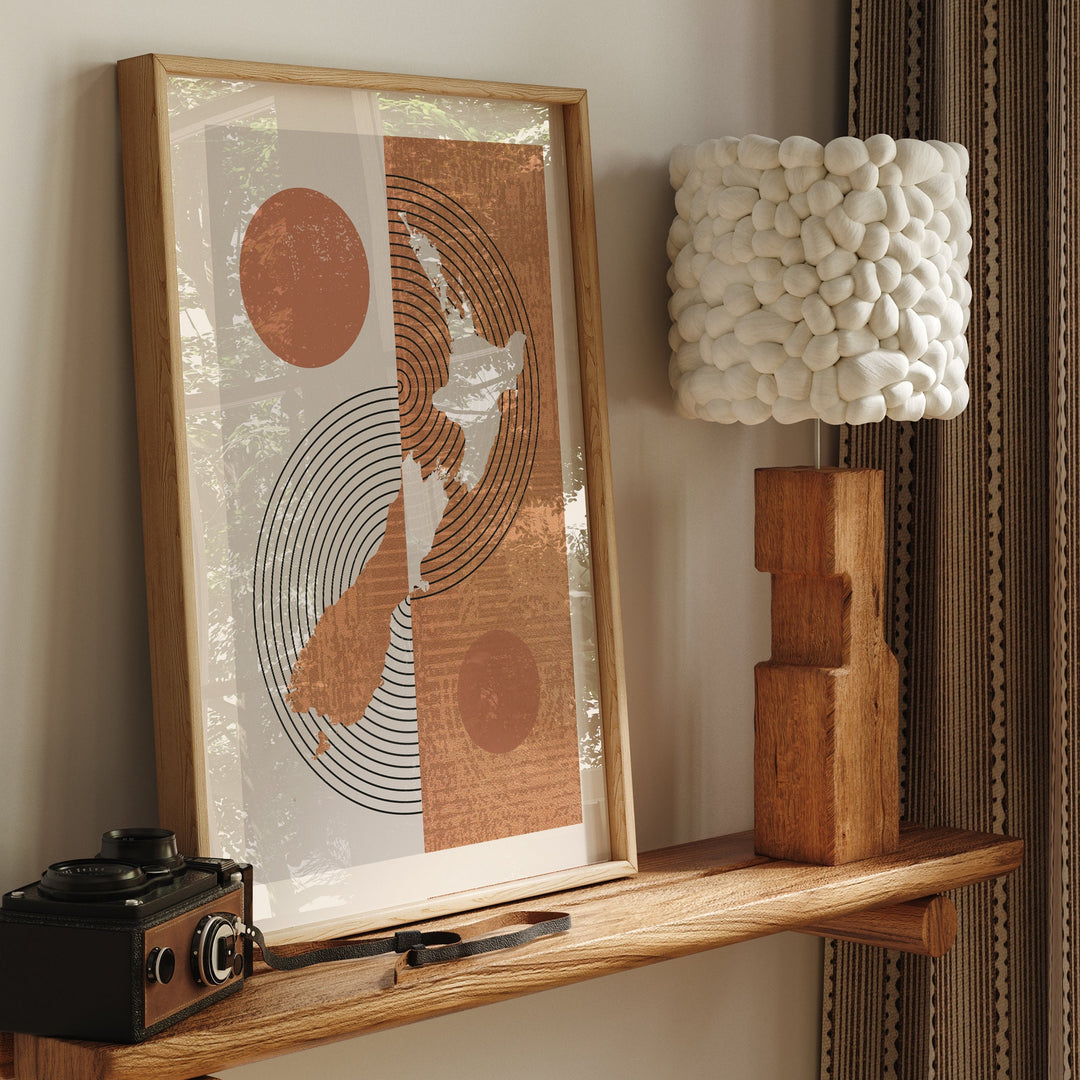 New Zealand Map Wall Art Print | Boho Mid Century