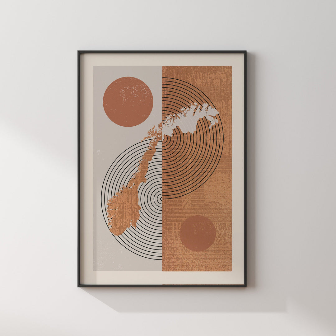 Norway Map Wall Art Print | Boho Mid Century