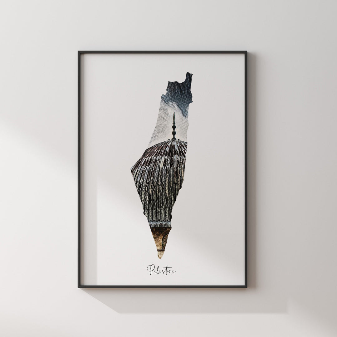 Palestine Map Beige & Gold Wall Art Print