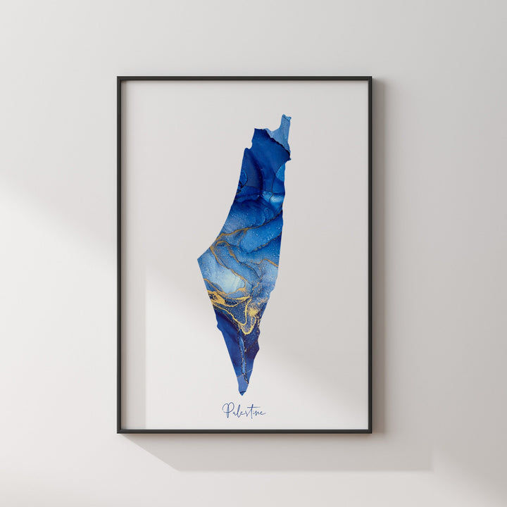 Palestine Map Beige & Gold Wall Art Print