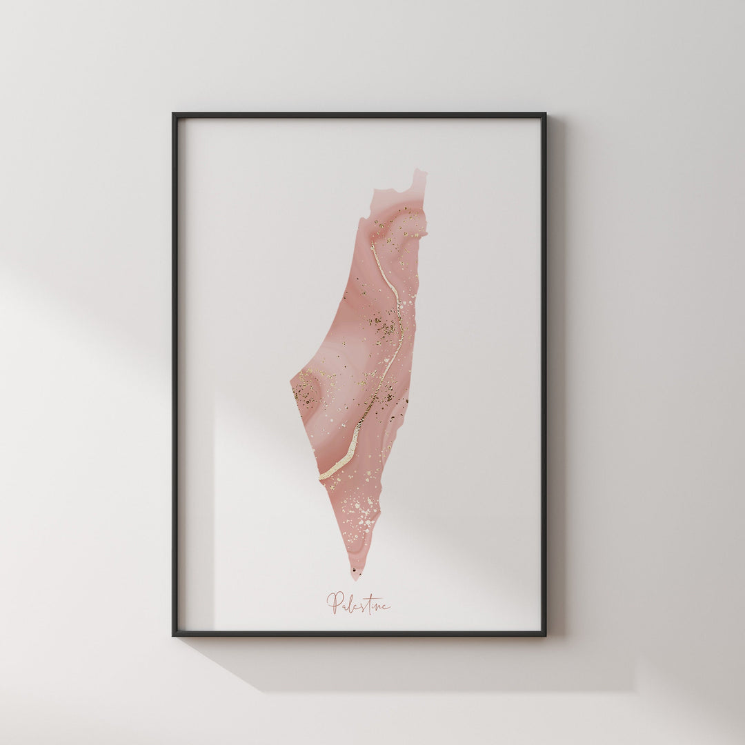Palestine Map Beige & Gold Wall Art Print