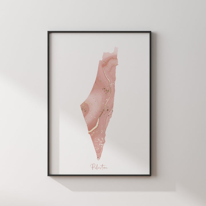Palestine Map Beige & Gold Wall Art Print