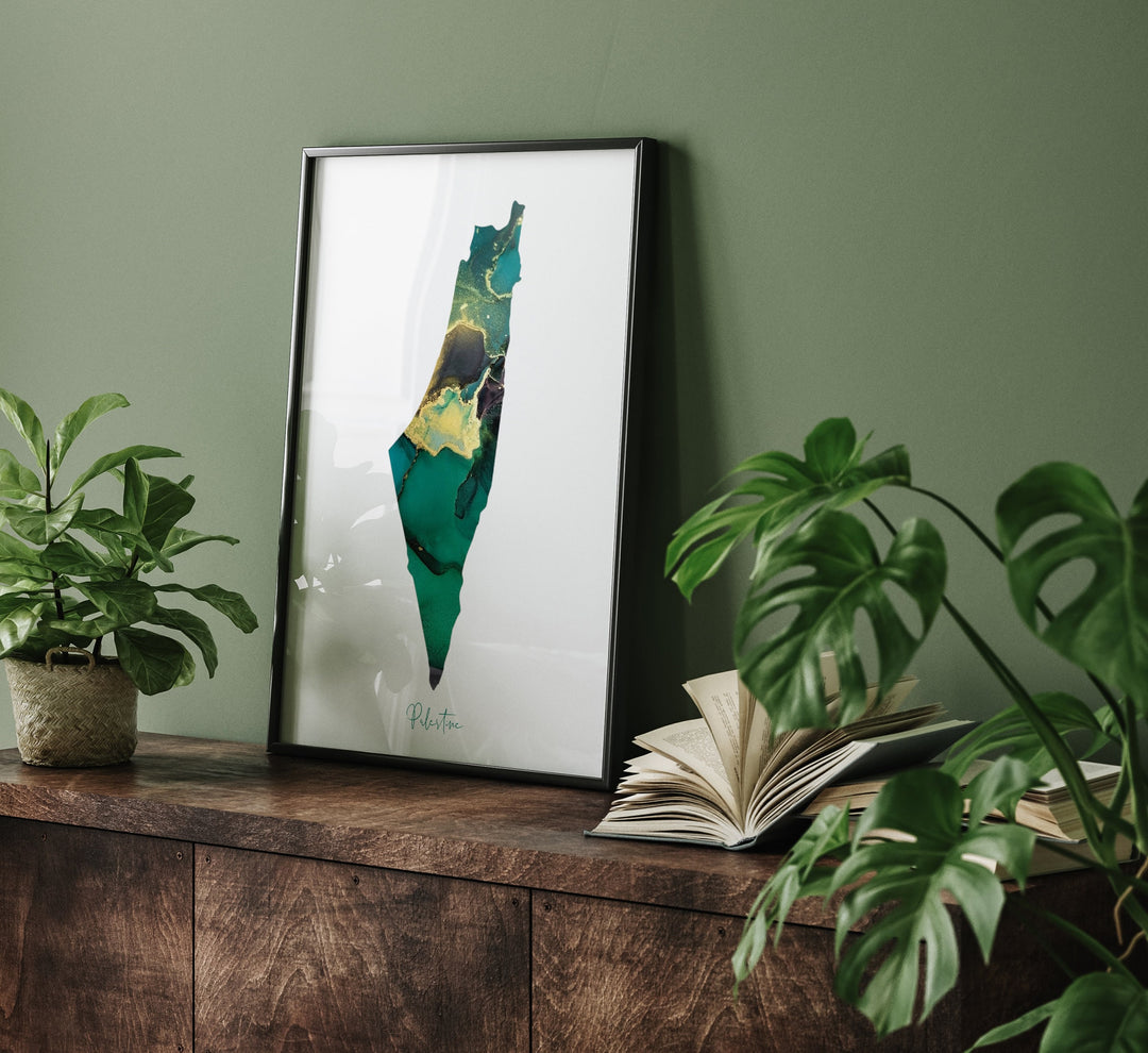 Palestine Map Beige & Gold Wall Art Print