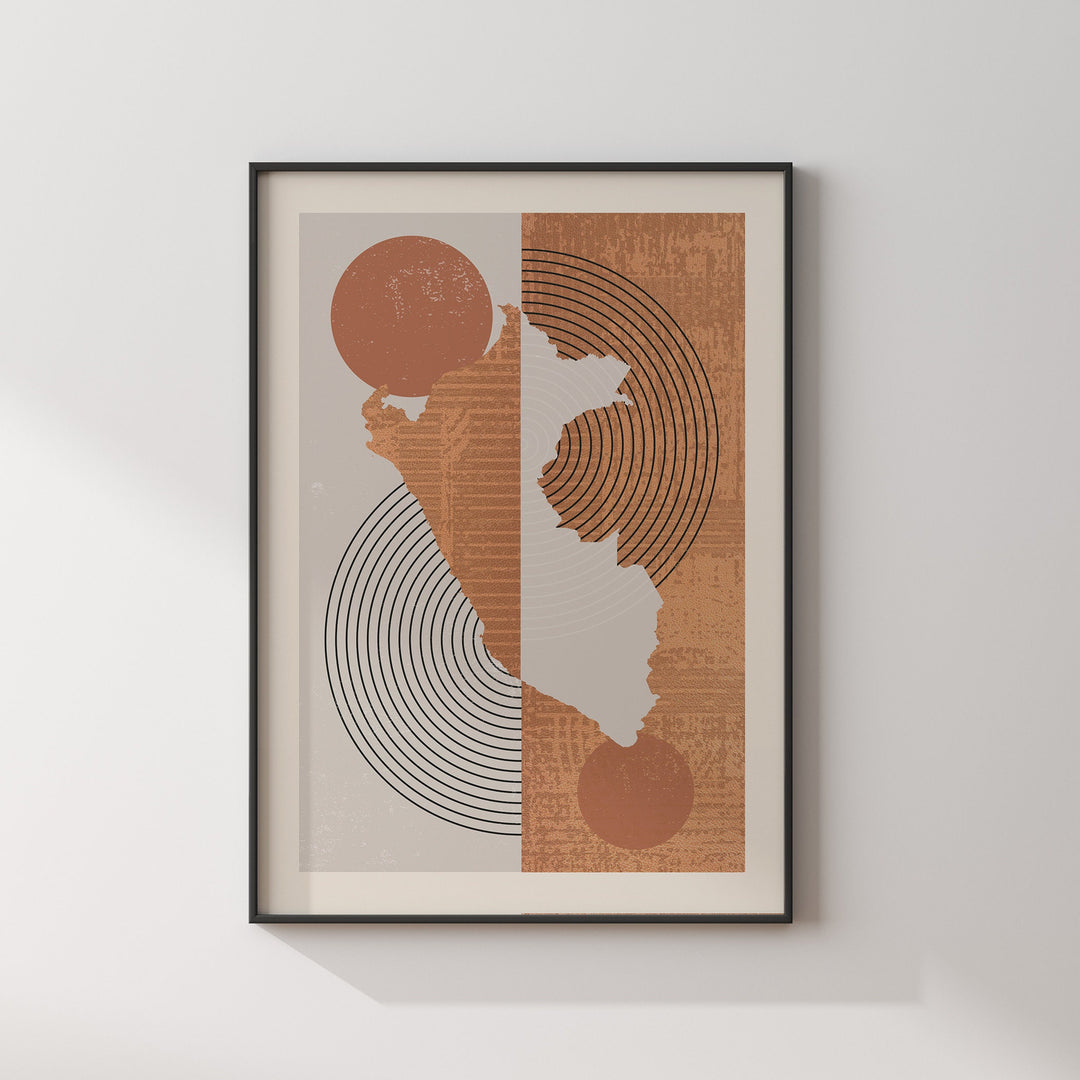 Peru Map Wall Art Print | Boho Mid Century