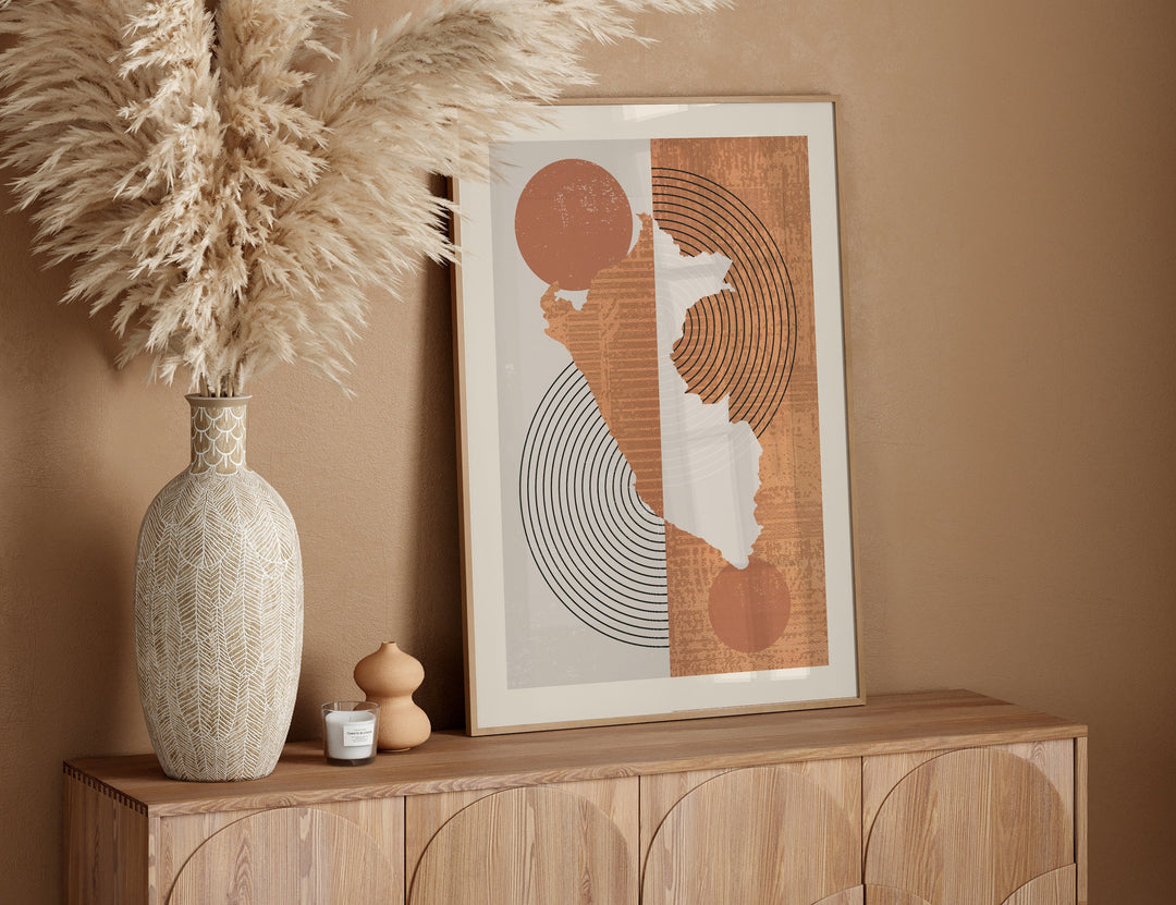 Peru Map Wall Art Print | Boho Mid Century