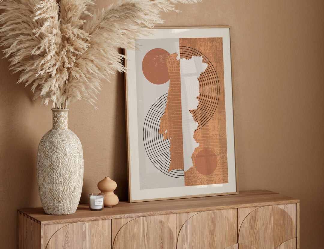 Portugal Map Wall Art Print | Boho Mid Century