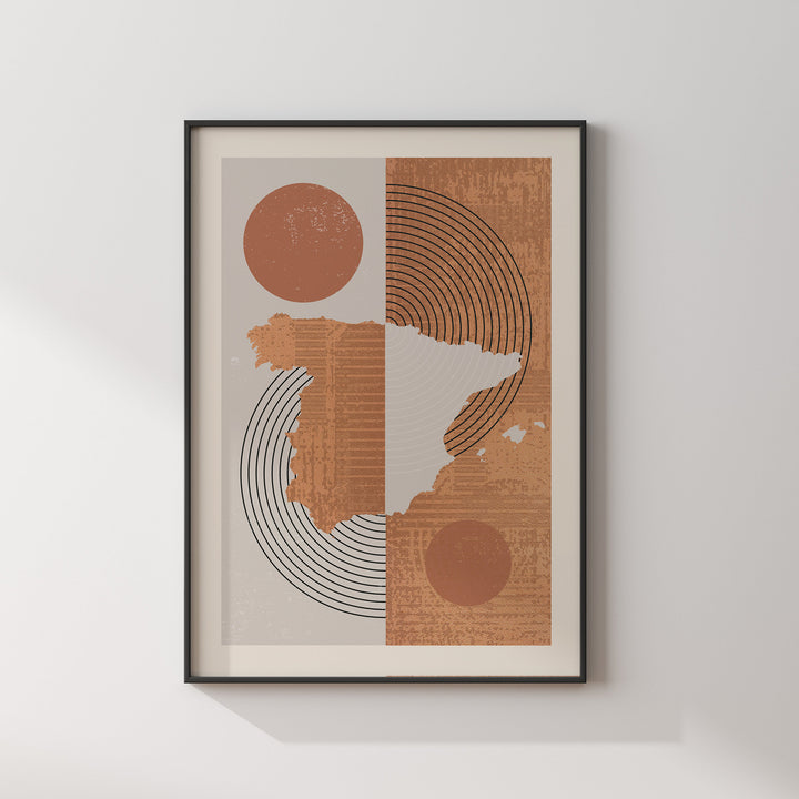 Spain Map Wall Art Print | Boho Mid Century