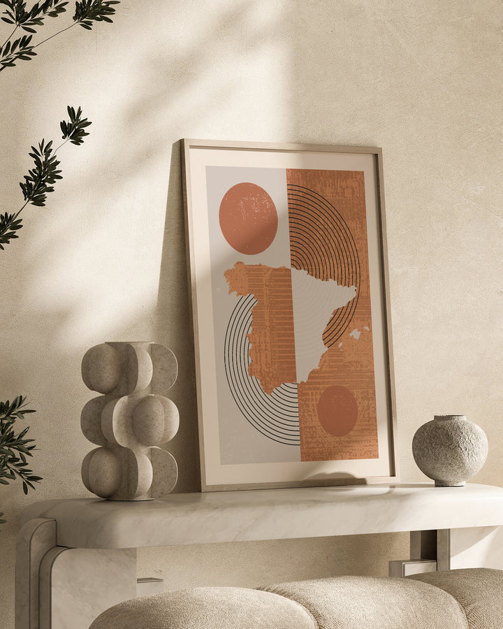 Spain Map Wall Art Print | Boho Mid Century