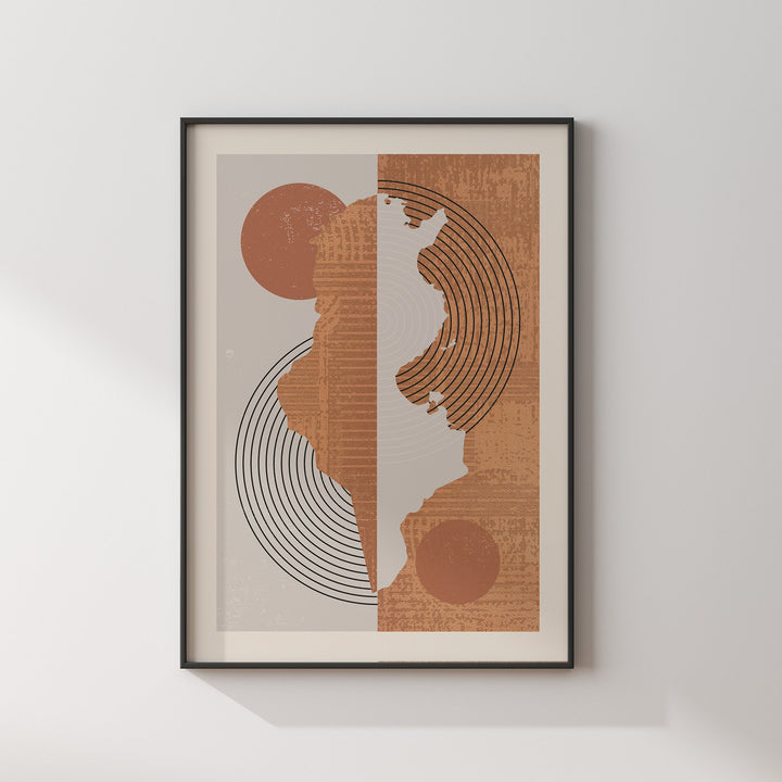Tunisia Map Wall Art Print | Boho Mid Century