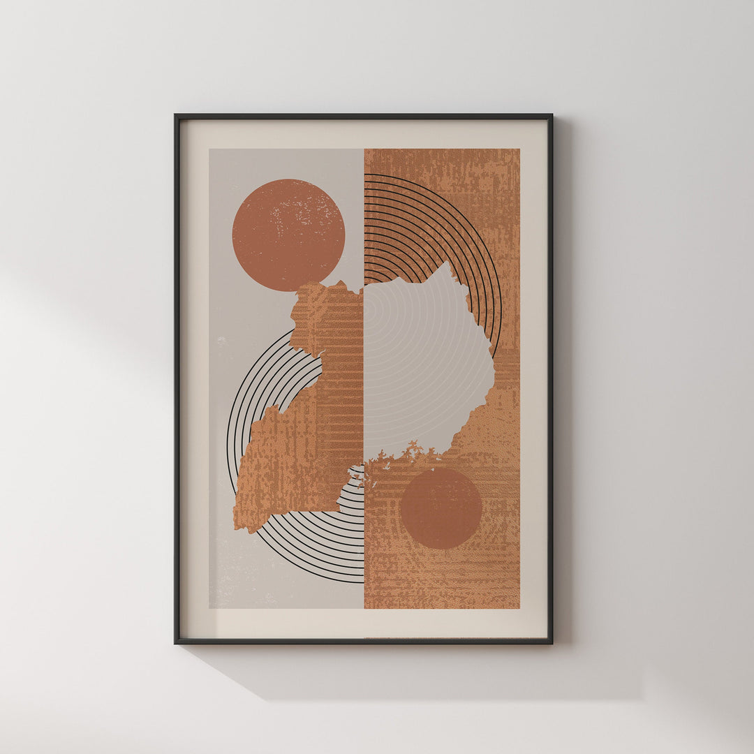 Uganda Map Wall Art Print | Boho Mid Century