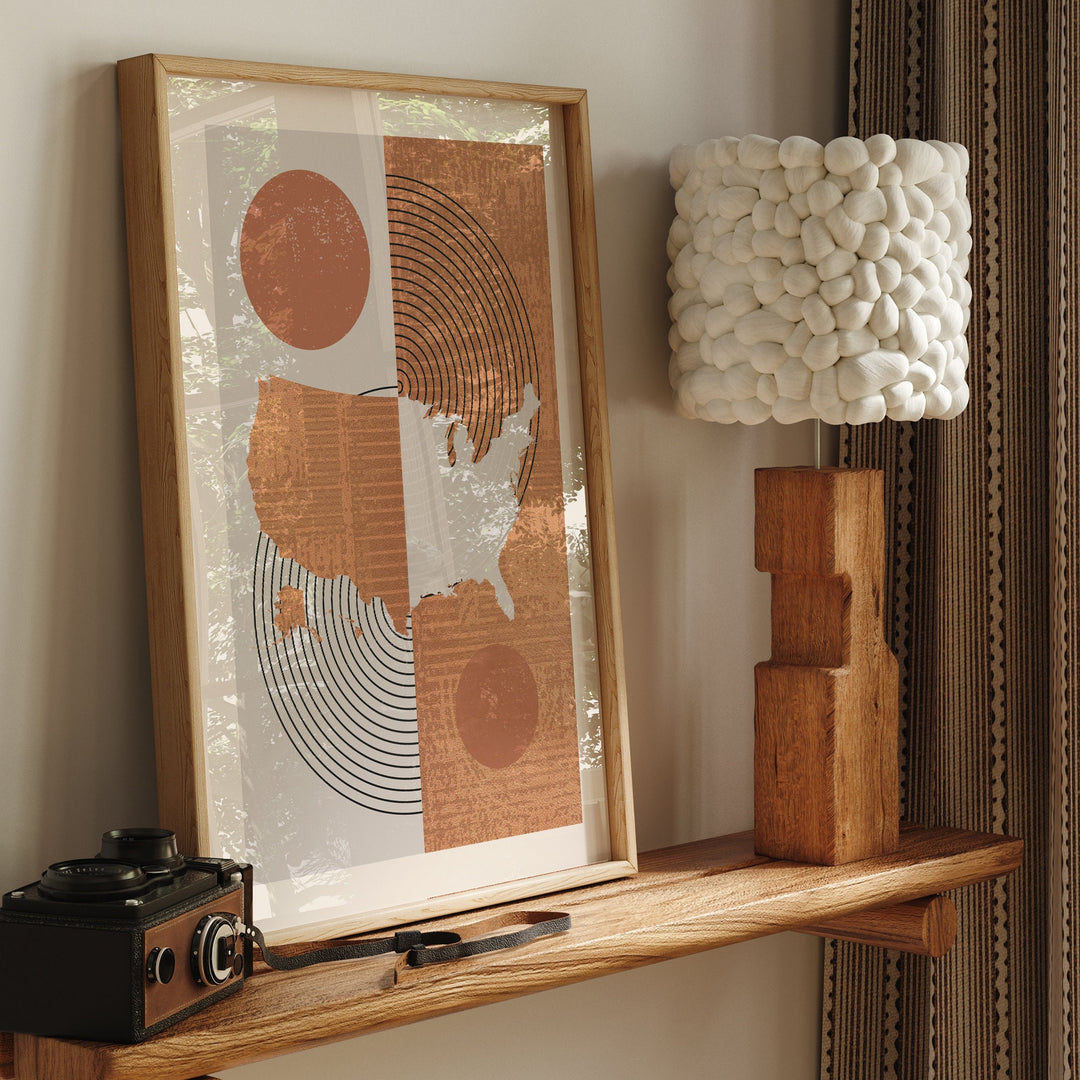 USA Map Wall Art Print | Boho Mid Century | United States of America