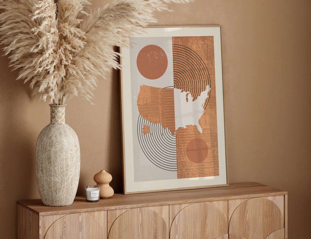 USA Map Wall Art Print | Boho Mid Century | United States of America
