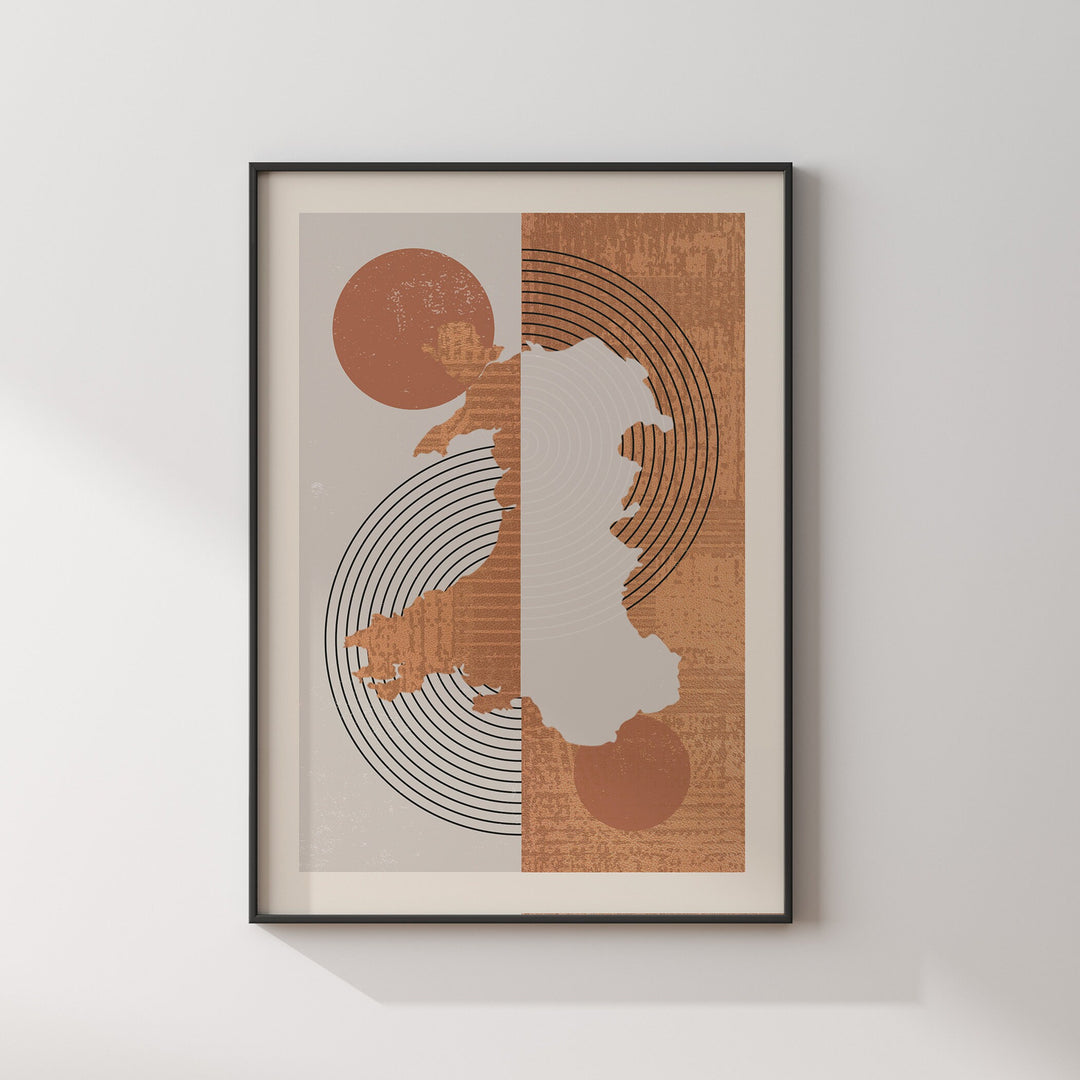 Wales Map Wall Art Print | Boho Mid Century