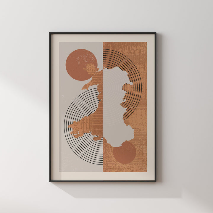 Wales Map Wall Art Print | Boho Mid Century