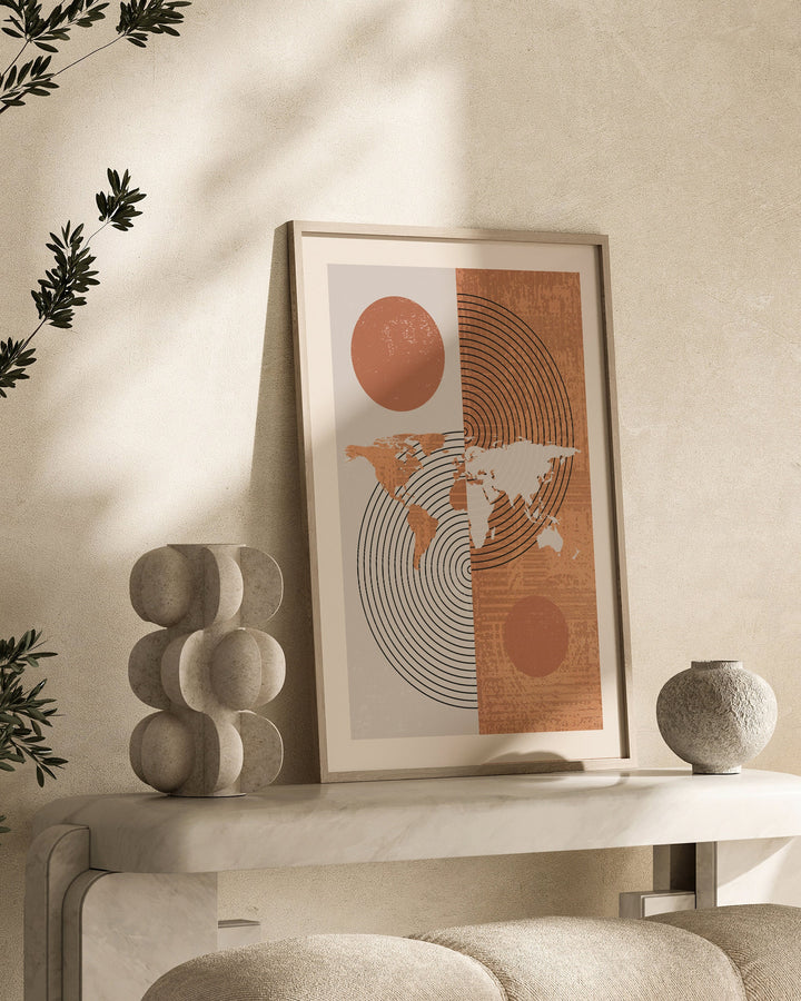 World Map Wall Art Print | Boho Mid Century
