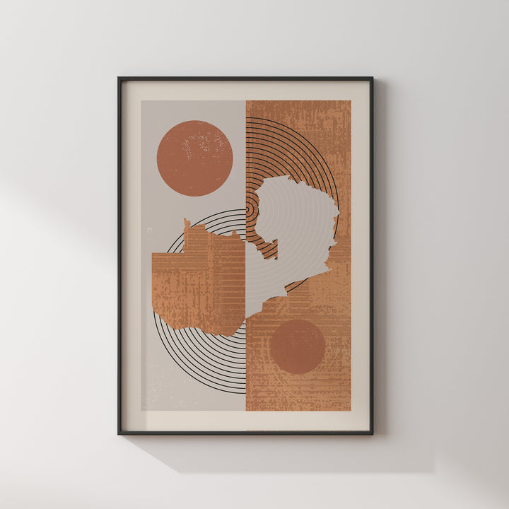 Zambia Map Wall Art Print | Boho Mid Century