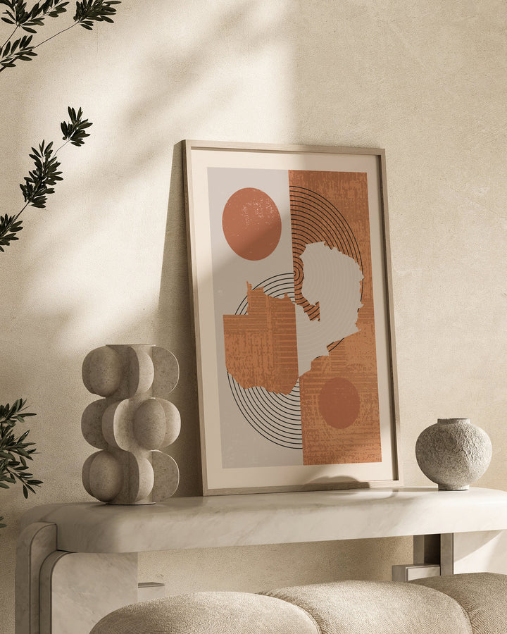 Zambia Map Wall Art Print | Boho Mid Century