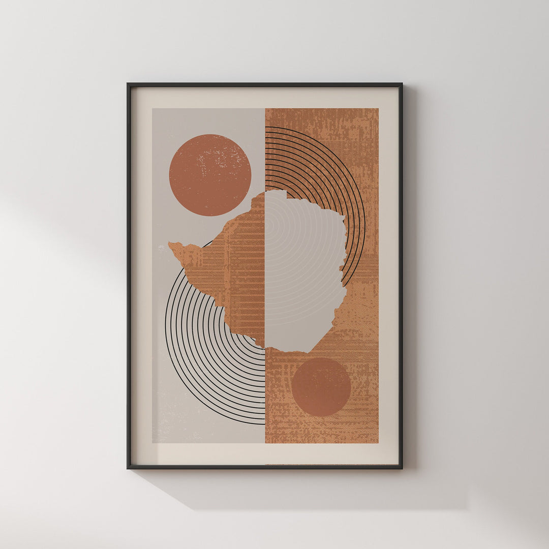 Zimbabwe Map Wall Art Print | Boho Mid Century