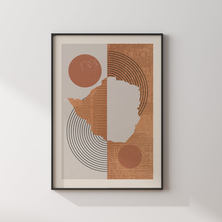 Zimbabwe Map Wall Art Print | Boho Mid Century