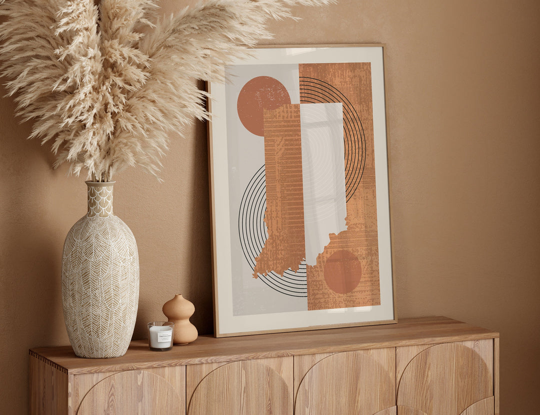 Indiana Map Boho Wall Art Print | Mid Century | USA | United States of America