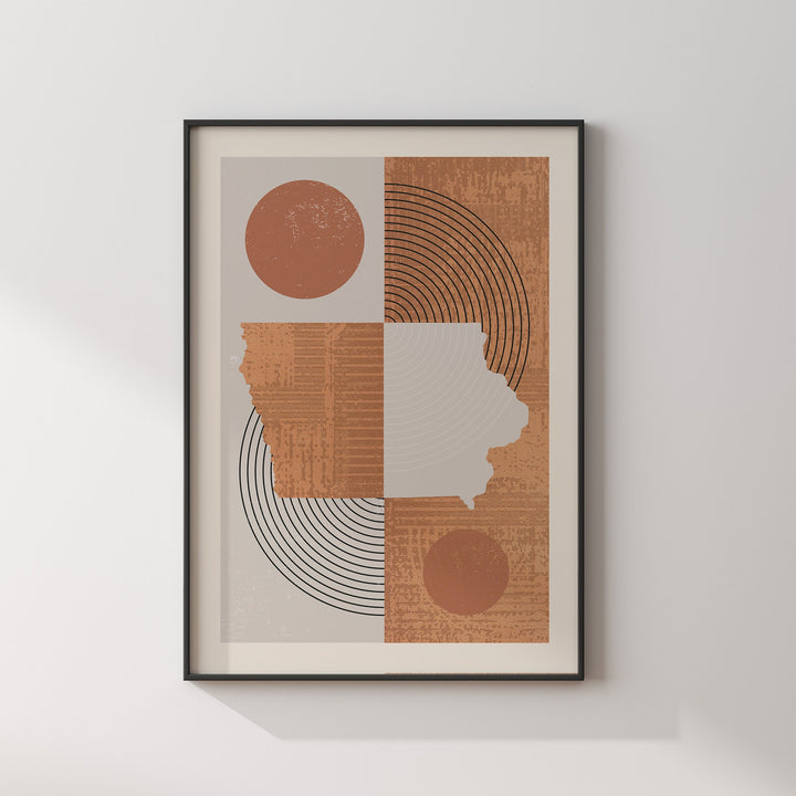Iowa Map Boho Wall Art Print | Mid Century | USA | United States of America