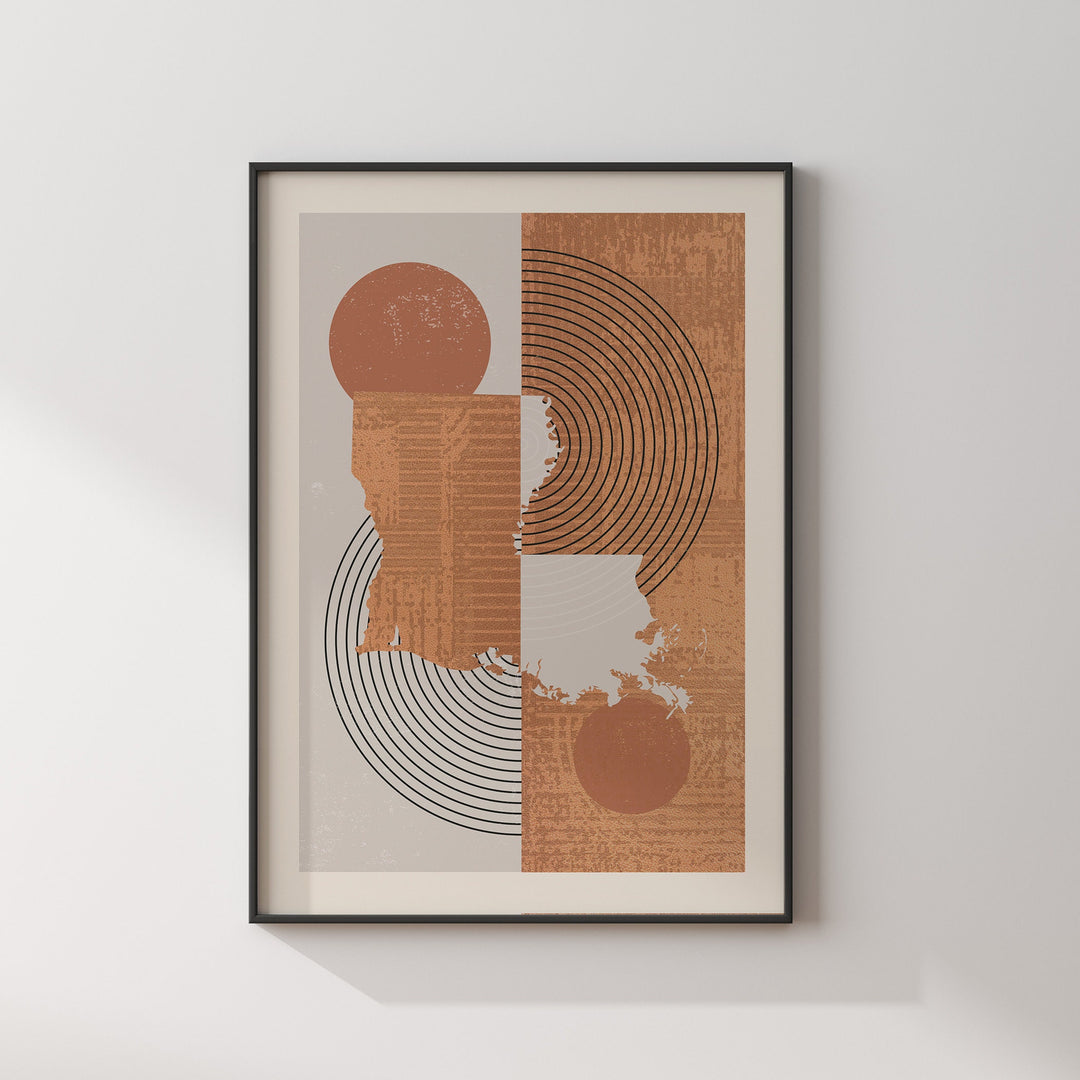 Louisiana Map Boho Wall Art Print | Mid Century | USA | United States of America
