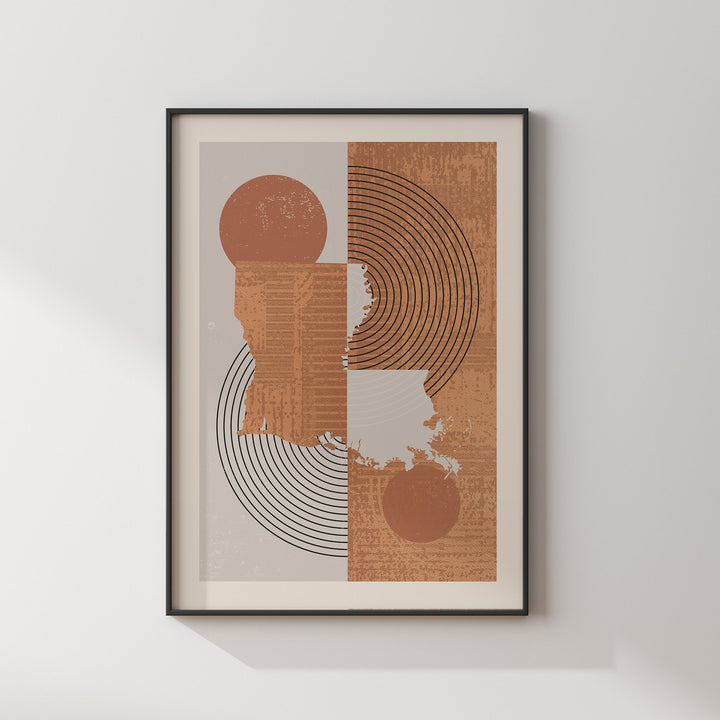 Louisiana Map Boho Wall Art Print | Mid Century | USA | United States of America