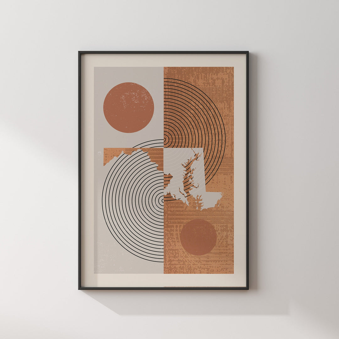 Maryland Map Boho Wall Art Print | Mid Century | USA | United States of America