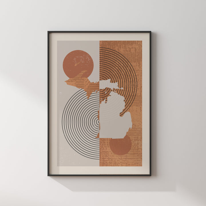 Michigan Map Boho Wall Art Print | Mid Century | USA | United States of America