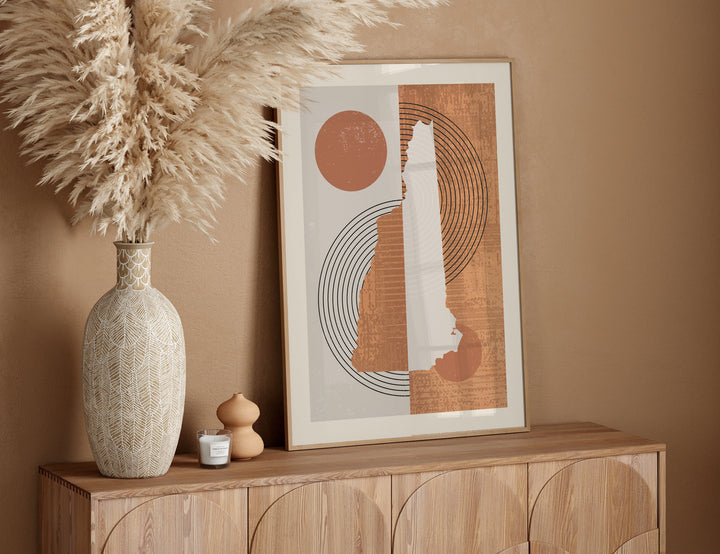 New Hampshire Map Boho Wall Art Print | Mid Century | USA | United States of America