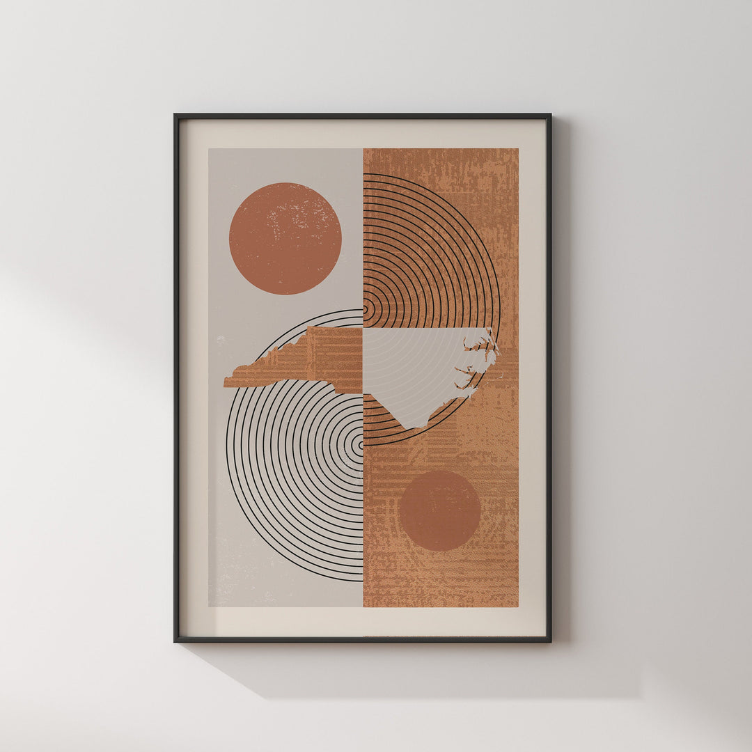 North Carolina Map Boho Wall Art Print | Mid Century | USA | United States of America