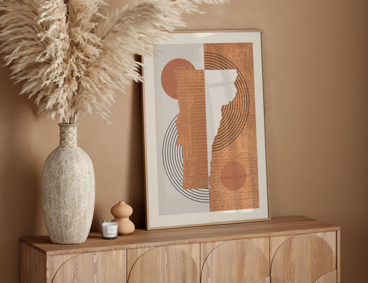 Vermont Map Boho Wall Art Print | Mid Century | USA | United States of America